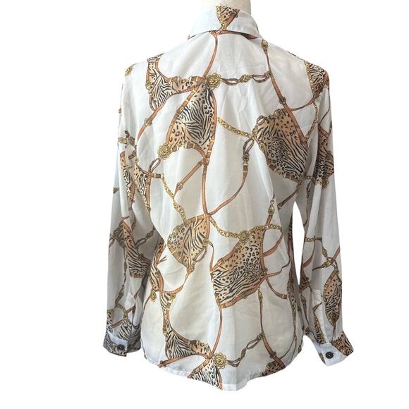 St John Sport Semi Sheer Animal Print Collared Button Front Blouse P - Picture 6 of 10
